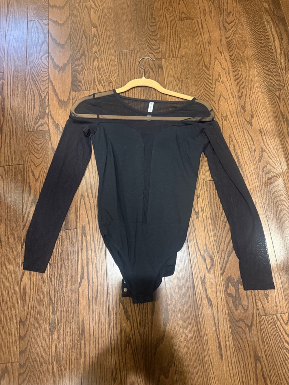 ICON Black Sheer-Panel Long-Sleeve Bodysuit